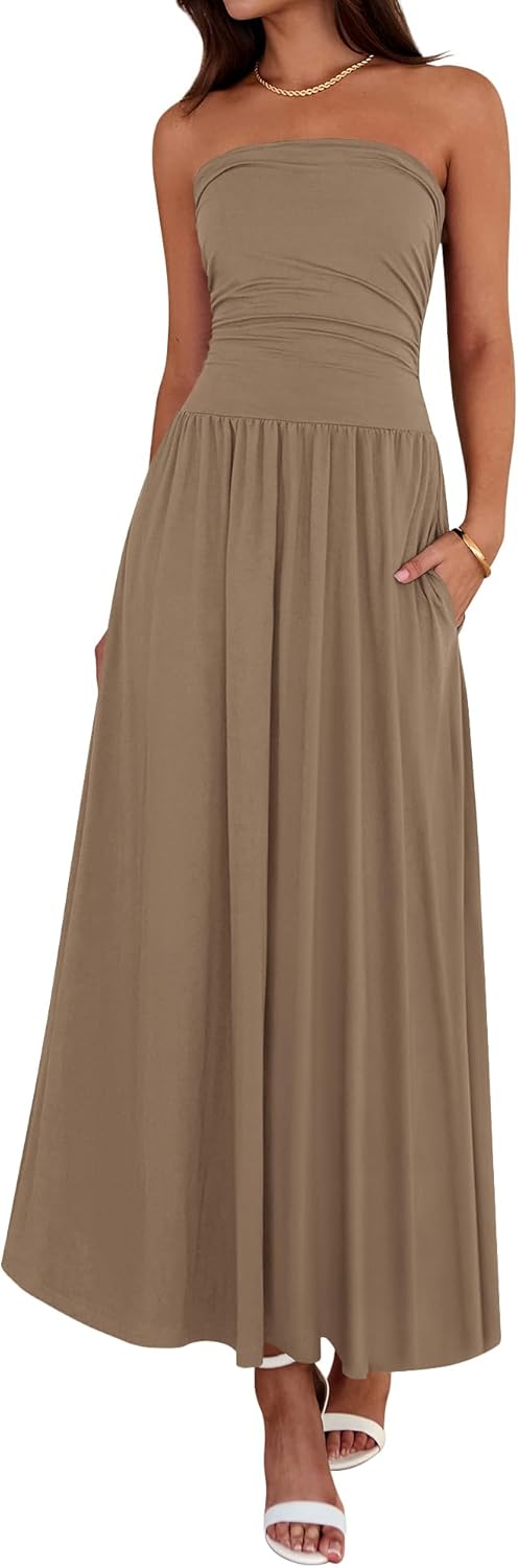 Women's Strapless Ruched Tube Top Dress