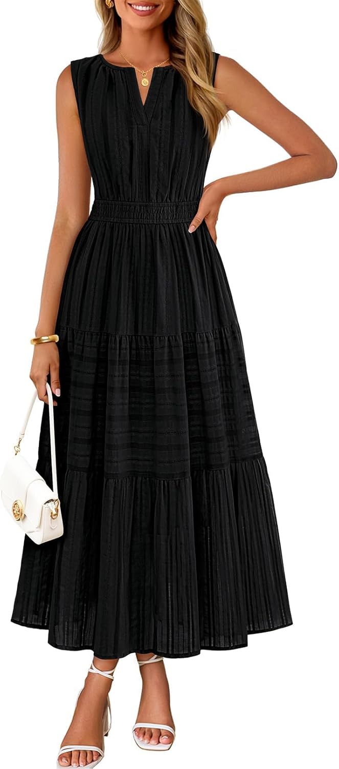 Women's Boho V Neck Cotton Long Dress
