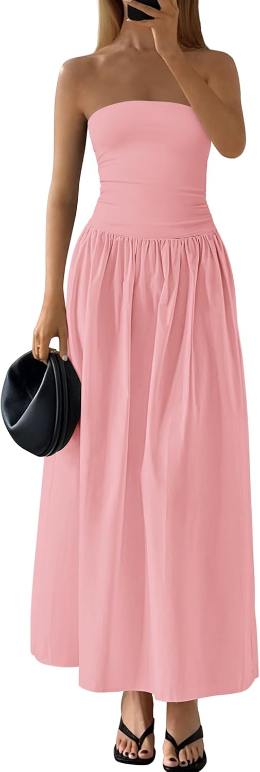 Women's Tube Top A Line Flowy Long Dress