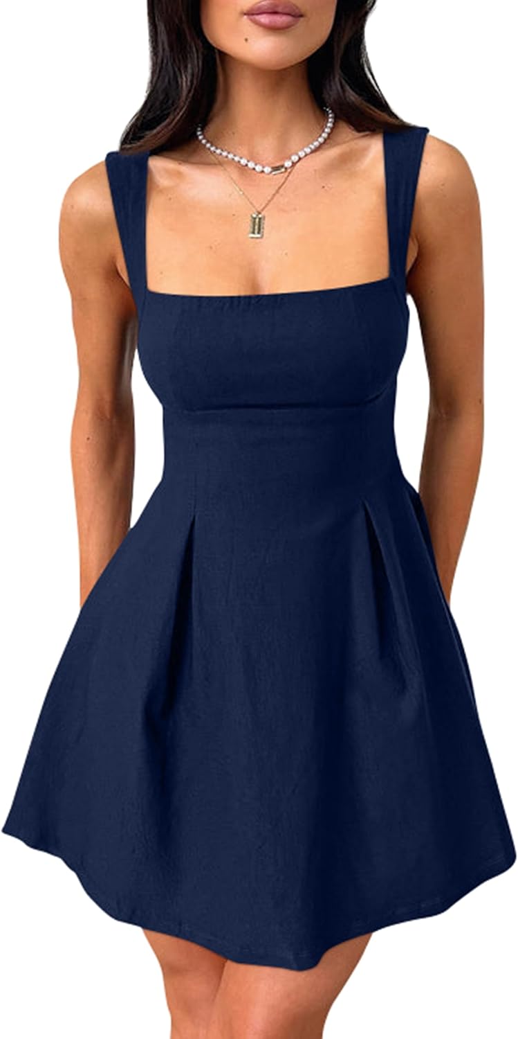 Women's Square Neck Bow A-Line Mini Party Dress