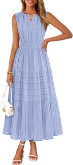 Women's Boho V Neck Cotton Long Dress