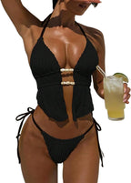 Women's Textured Backless Halter Bikini Set