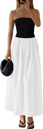 Women's Tube Top A Line Flowy Long Dress
