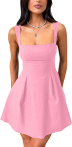 Women's Square Neck Bow A-Line Mini Party Dress