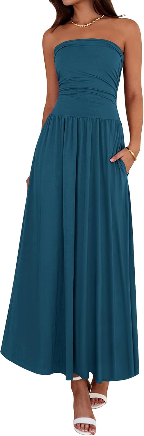Women's Strapless Ruched Tube Top Dress