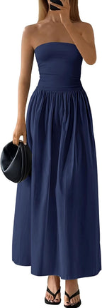 Women's Tube Top A Line Flowy Long Dress