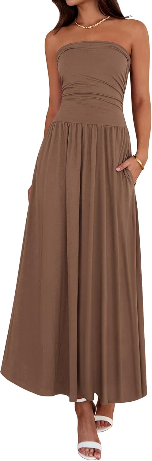 Women's Strapless Ruched Tube Top Dress
