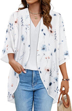 Women's Floral Print Puff Sleeve Kimono Cardigan Loose Cover Up Casual Blouse Tops 2026