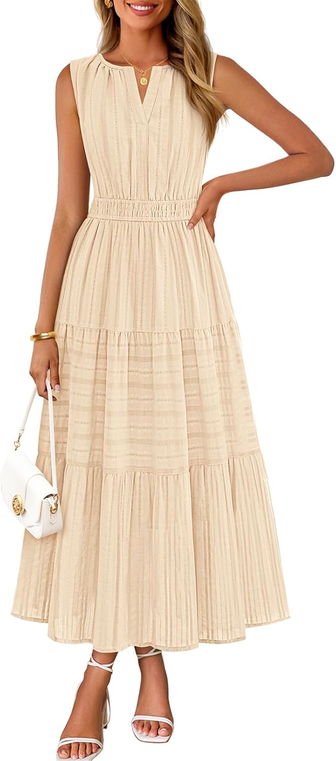 Women's Boho V Neck Cotton Long Dress