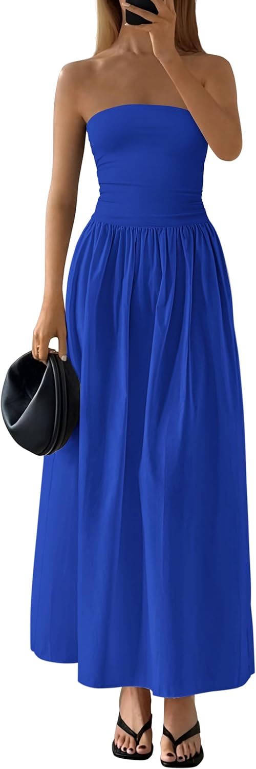 Women's Tube Top A Line Flowy Long Dress