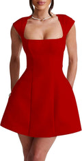 LuFeng Square Neck Cap Sleeve Mini Dress
