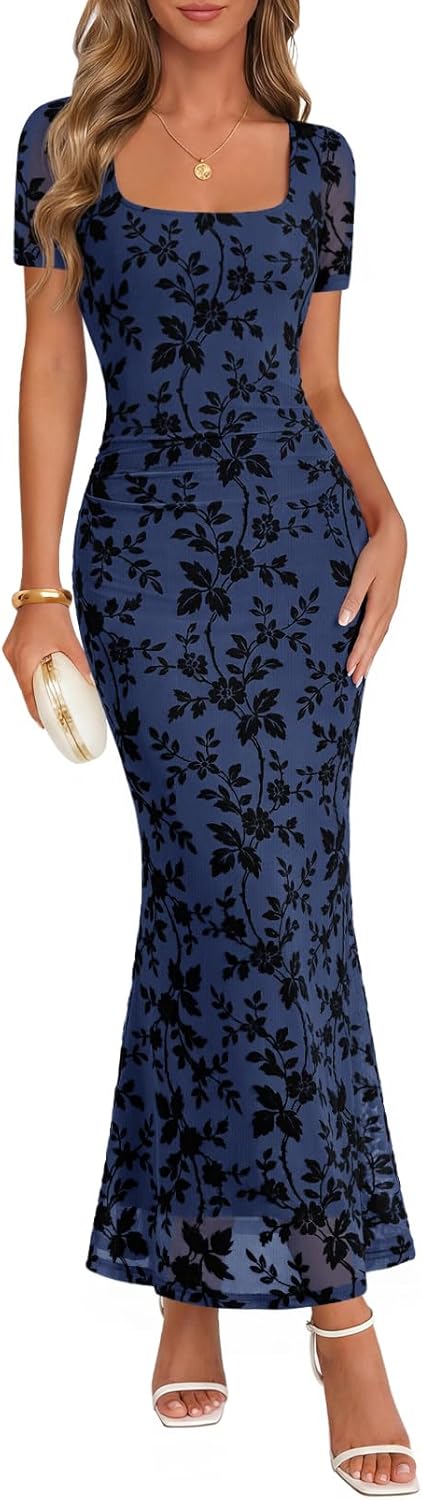 Women's Square Neck Bodycon Long Dress
