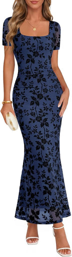 Women's Square Neck Bodycon Long Dress