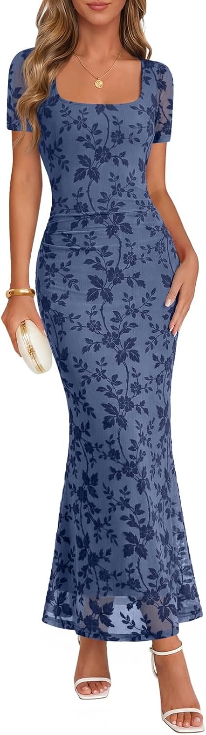 Women's Square Neck Bodycon Long Dress