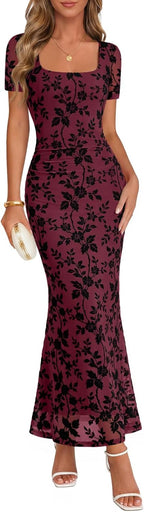 Women's Square Neck Bodycon Long Dress