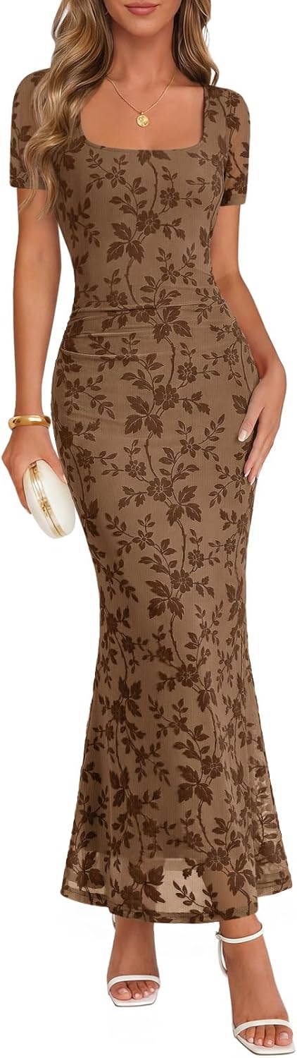 Women's Square Neck Bodycon Long Dress