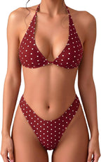 Women's Floral Polka Dot Triangle Thong Bikini Set Cute Bathing Suit