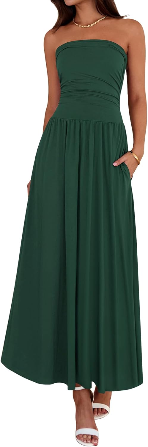 Women's Strapless Ruched Tube Top Dress