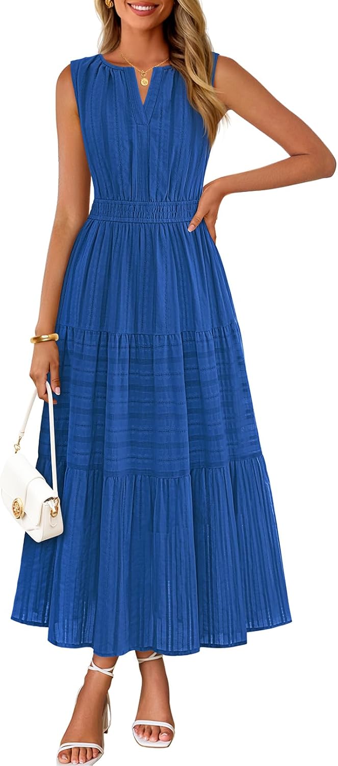 Women's Boho V Neck Cotton Long Dress