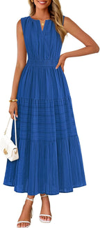 Women's Boho V Neck Cotton Long Dress