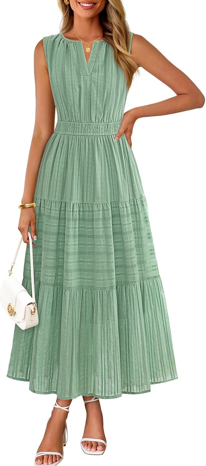 Women's Boho V Neck Cotton Long Dress