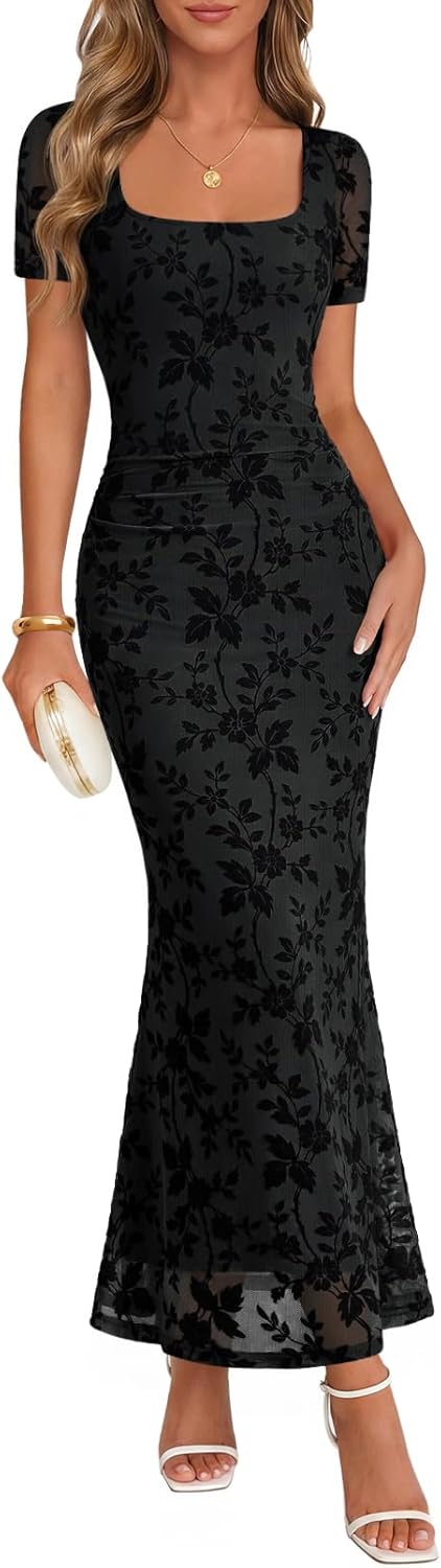 Women's Square Neck Bodycon Long Dress