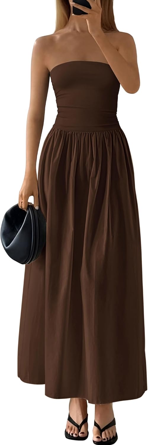 Women's Tube Top A Line Flowy Long Dress