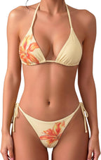 Women's Floral Polka Dot Triangle Thong Bikini Set Cute Bathing Suit