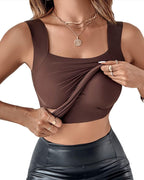 CHICME Womens U Neck Shapewear Built-in Bra Tank High Strechy Sleeveless Slim Fit Tops Camisole Workout Tops