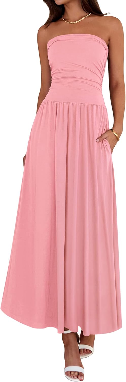 Women's Strapless Ruched Tube Top Dress