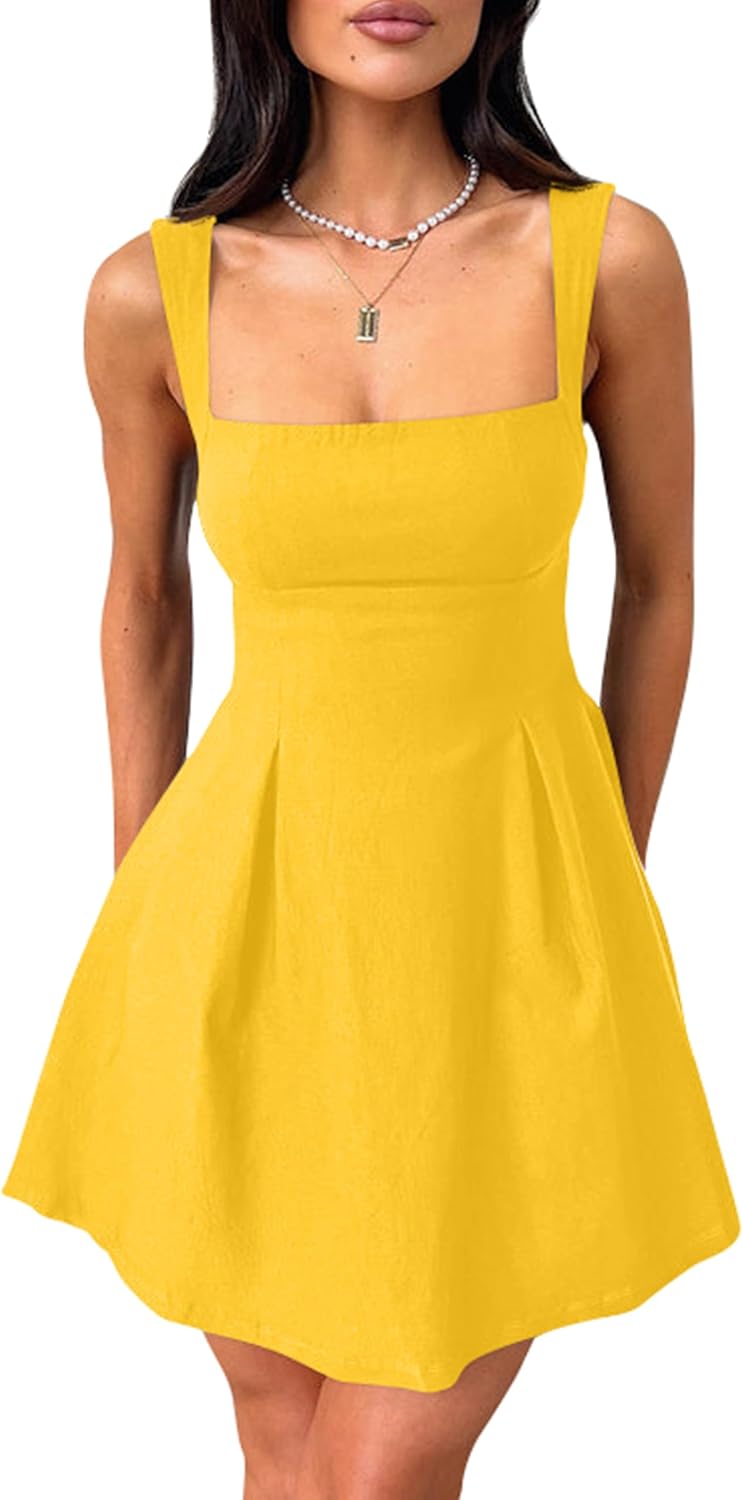 Women's Square Neck Bow A-Line Mini Party Dress