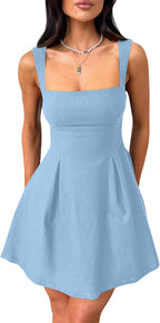 Women's Square Neck Bow A-Line Mini Party Dress