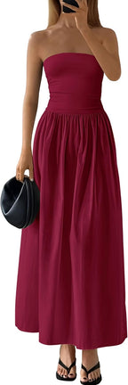 Women's Tube Top A Line Flowy Long Dress