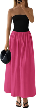 Women's Tube Top A Line Flowy Long Dress