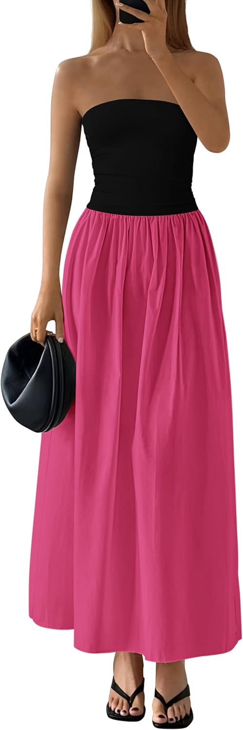 Women's Tube Top A Line Flowy Long Dress
