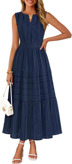 Women's Boho V Neck Cotton Long Dress