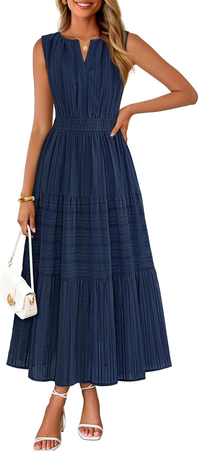 Women's Boho V Neck Cotton Long Dress
