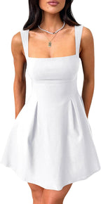 Women's Square Neck Bow A-Line Mini Party Dress