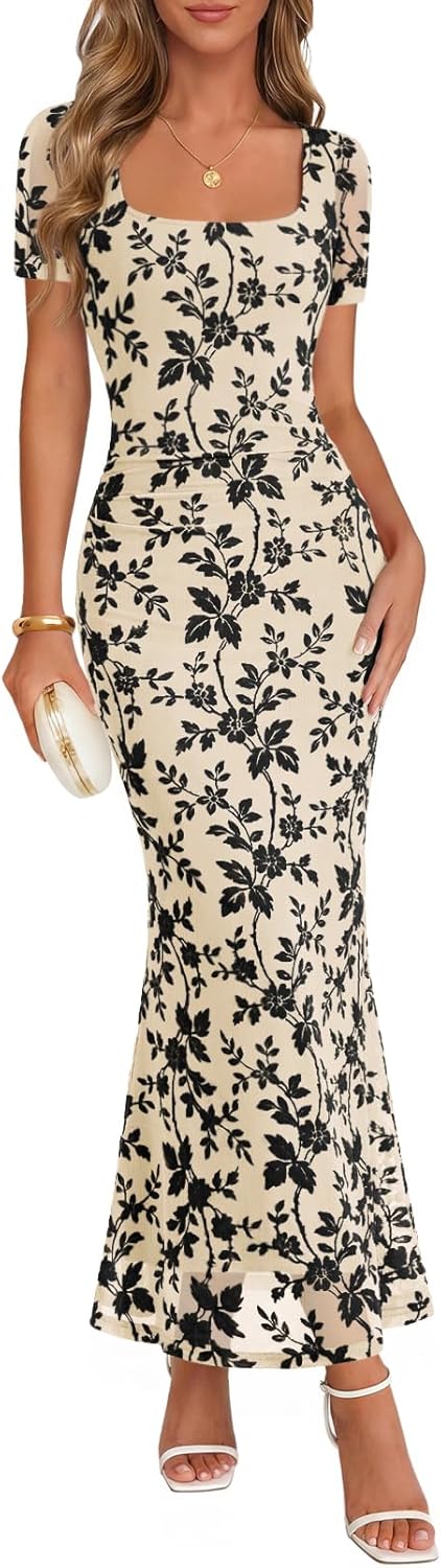 Women's Square Neck Bodycon Long Dress