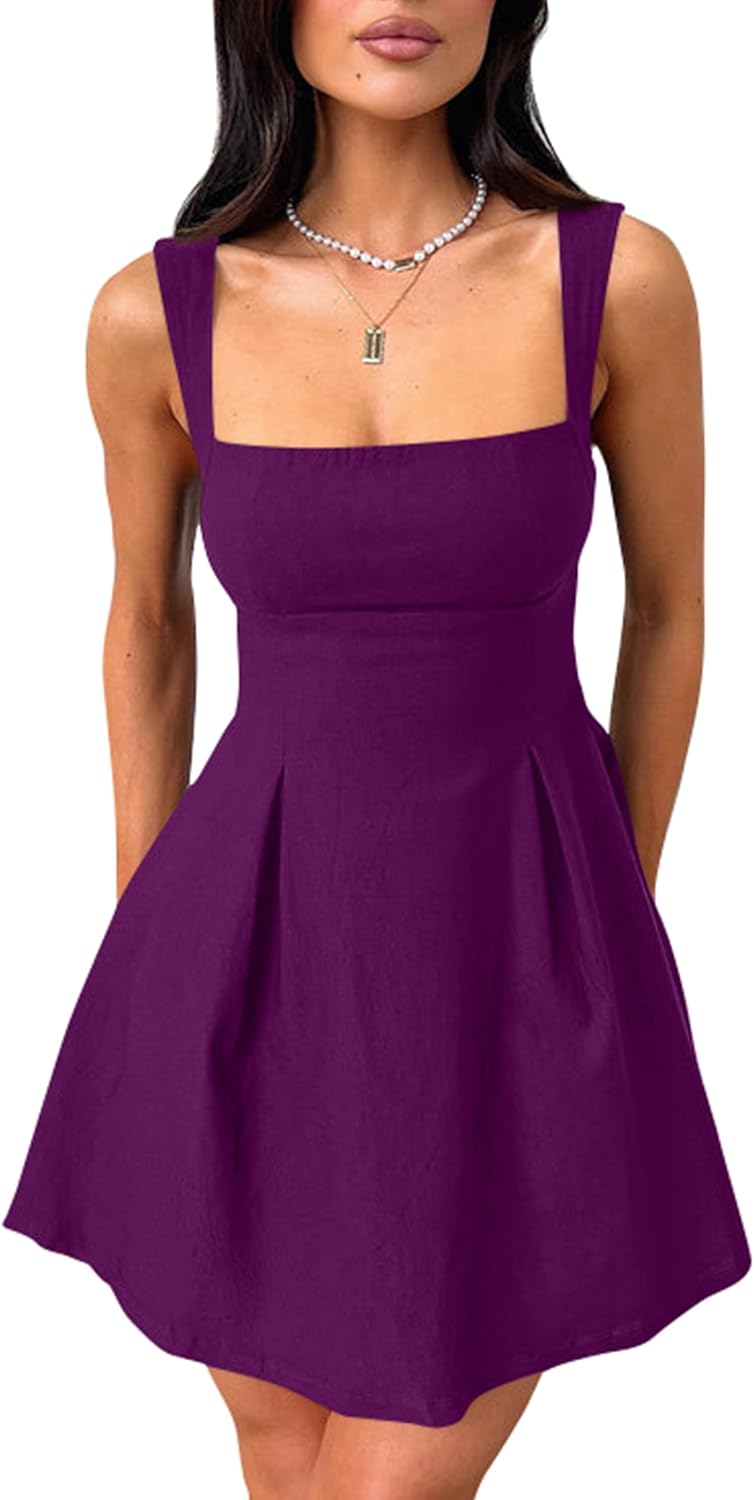 Women's Square Neck Bow A-Line Mini Party Dress