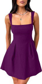 Women's Square Neck Bow A-Line Mini Party Dress