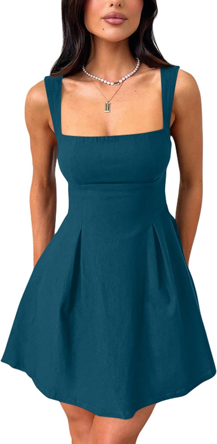Women's Square Neck Bow A-Line Mini Party Dress