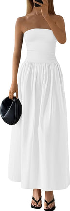 Women's Tube Top A Line Flowy Long Dress