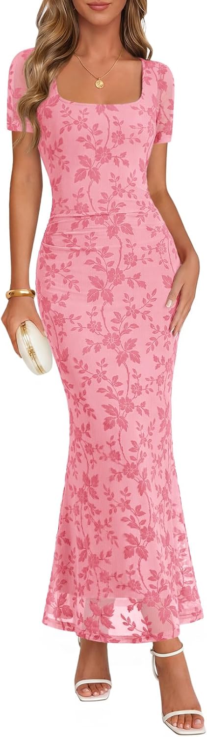 Women's Square Neck Bodycon Long Dress