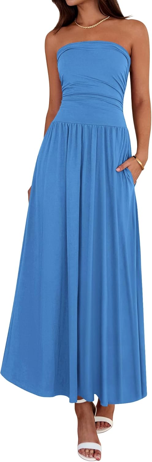 Women's Strapless Ruched Tube Top Dress