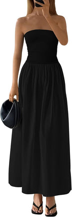 Women's Tube Top A Line Flowy Long Dress