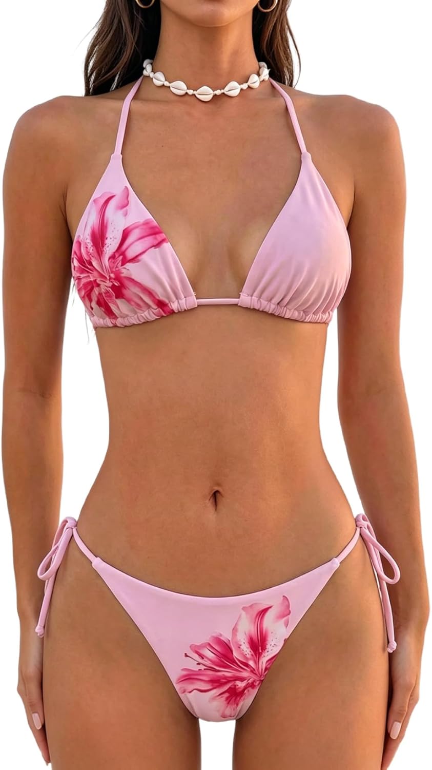 Women's Polka Dot Triangle Thong Bikini Set