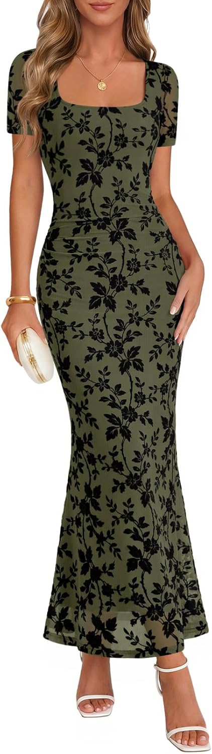 Women's Square Neck Bodycon Long Dress