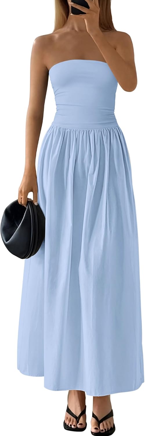 Women's Tube Top A Line Flowy Long Dress