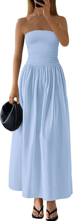 Women's Tube Top A Line Flowy Long Dress